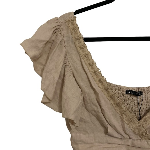 ZARA Boho Linen Ruffle Sleeve Crop Top S - Picture 6 of 15